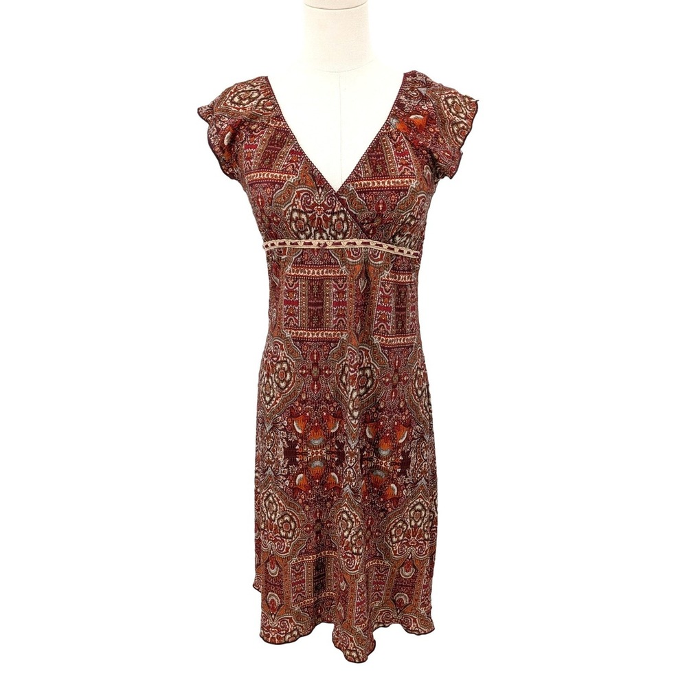 Y2K Boho Paisley Flutter Sleeve Midi Dress Size M Earthy‎ Romantic Xhilaration